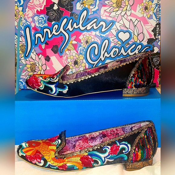 Irregular Choice Shoes - Irregular Choice Embroidered Koi Fish Colorful Sequin Flats